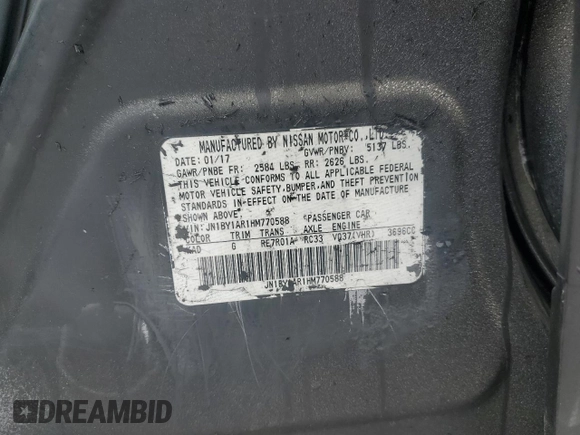 2017 Infiniti M37 with VIN JN1BY1AR1HM770588, listed as a Copart auction lot 44752335 with 0 mi miles and Salvage Title. Bid and sale history available at carsss.com. Image 12.