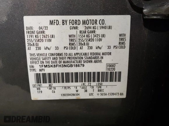 2022 Ford Explorer Limited with VIN 1FMSK8FH3NGB18679, listed as a Copart auction lot 88406865 with 68,109 mi miles and Salvage Title. Bid and sale history available at carsss.com. Image 15.