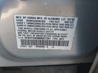 2008 Honda Pilot SE with VIN 5FNYF28388B027391, listed as a IAAI auction lot 41861572 with 183,714 mi miles. Bid and sale history available at carsss.com. Image 9.