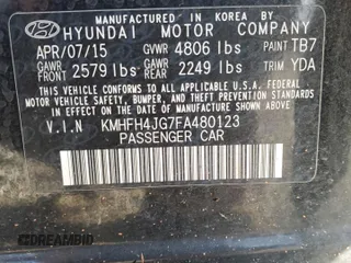 2015 Hyundai Azera Limited with VIN KMHFH4JG7FA480123, listed as a Copart auction lot 56900285 with 136,325 mi miles and Salvage title. Bid and sale history available at DreamBid. Image 13.
