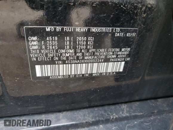 2017 Subaru Legacy Sport with VIN 4S3BNAS6XH3052344, listed as a Copart auction lot 41717823 with 40,263 mi miles. Bid and sale history available at carsss.com. Image 12.