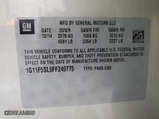 2015 Chevrolet Malibu LTZ with VIN 1G11F5SL0FF249775, listed as a Copart auction lot 87805375 with 154,307 mi miles and Salvage Title. Bid and sale history available at carsss.com. Image 15.