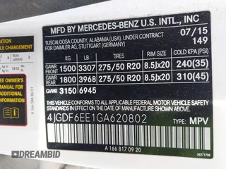 2016 Mercedes-Benz GL with VIN 4JGDF6EE1GA620802, listed as a IAAI auction lot 41706801 with 110,367 mi miles. Bid and sale history available at carsss.com. Image 9.