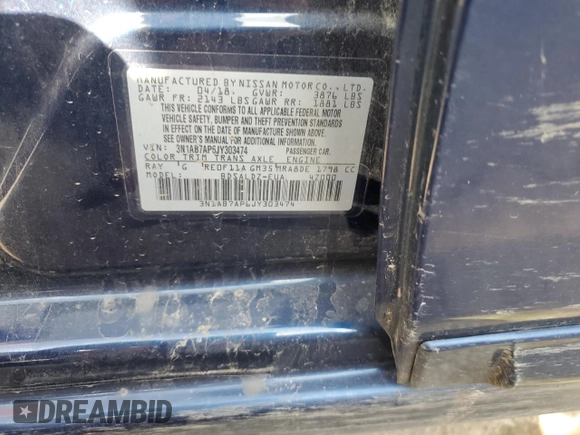 2018 Nissan Sentra SV z VIN 3N1AB7AP6JY303474, wystawiony jako Copart lot #54270405 z przebiegiem Nie podano mil oraz Szkoda całkowita • Salvage title. Historia ofert i sprzedaży dostępna na DreamBid. Obrazek 12.