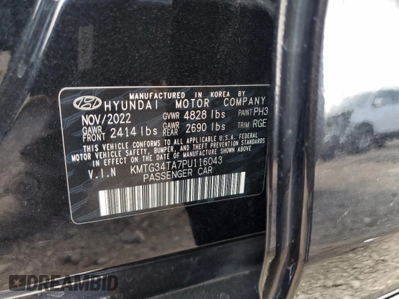 2023 Genesis G70 2.0T with VIN KMTG34TA7PU116043, listed as a Copart auction lot 59585225 with 8,021 mi miles and Salvage title. Bid and sale history available at DreamBid. Image 12.