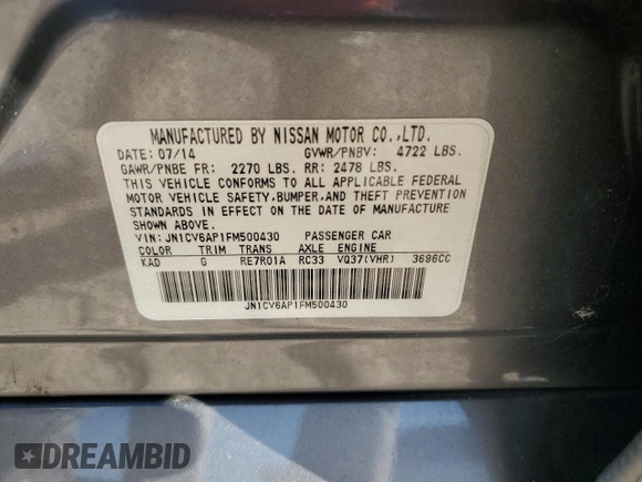 2015 Infiniti Q40 with VIN JN1CV6AP1FM500430, listed as a Copart auction lot 75240454 with 75,222 mi miles and Salvage Title. Bid and sale history available at carsss.com. Image 13.