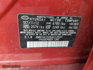 2013 Hyundai Azera with VIN KMHFH4JG3DA212537, listed as a Copart auction lot 62455324 with 130,531 mi miles and Clean Title. Bid and sale history available at carsss.com. Image 12.