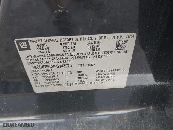 2015 Chevrolet Silverado 1500 LT with VIN 3GCUKREC9FG142970, listed as a IAAI auction lot 42064960 with 77,479 mi miles. Bid and sale history available at carsss.com. Image 9.