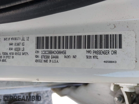 2012 Chrysler 200 Touring with VIN 1C3CCBBB4CN300456, listed as a IAAI auction lot 41775508 with 130,850 mi miles and . Bid and sale history available at DreamBid. Image 9.