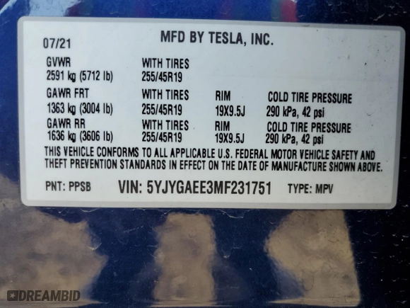 2021 Tesla Model Y Long Range with VIN 5YJYGAEE3MF231751, listed as a Copart auction lot 46415105 with 78,172 mi miles and Salvage Title. Bid and sale history available at carsss.com. Image 15.