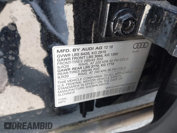 2019 Audi Q7 Premium Plus с VIN WA1LHAF78KD025573, выставлен на аукционе IAAI как лот 42173645 с пробегом 45 809 миль миль и . История ставок и продаж доступна на DreamBid. Изображение 9.