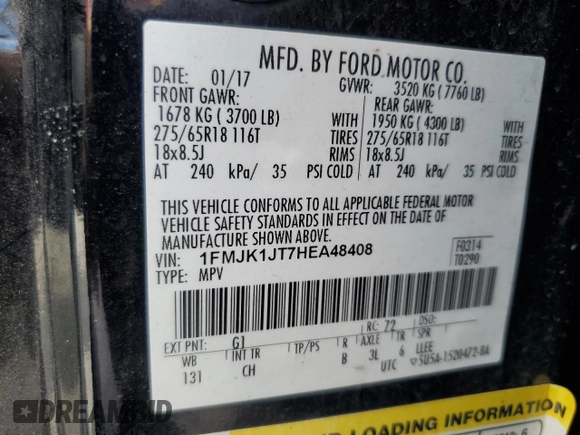 2017 Ford Expedition EL XLT with VIN 1FMJK1JT7HEA48408, listed as a Copart auction lot 72029454 with 181,108 mi miles and Salvage Title. Bid and sale history available at carsss.com. Image 15.