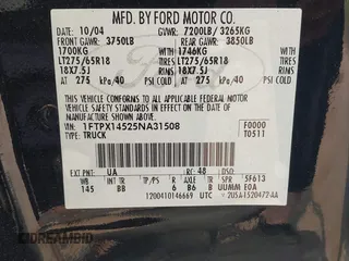 2005 Ford F-150 XLT with VIN 1FTPX14525NA31508, listed as a IAAI auction lot 42407046 with 176,642 mi miles and . Bid and sale history available at DreamBid. Image 9.