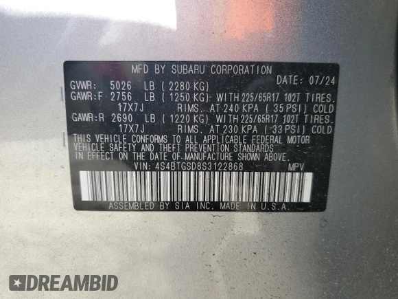2025 Subaru Outback Wilderness with VIN 4S4BTGSD8S3122868, listed as a Copart auction lot 83509214 with 12,873 mi miles and Salvage Title. Bid and sale history available at carsss.com. Image 15.