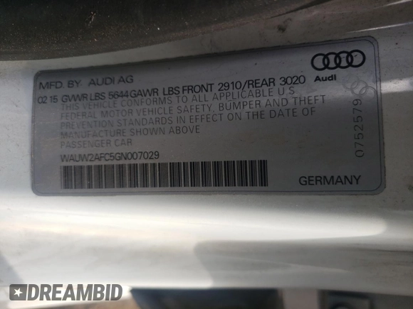 2016 Audi S7 with VIN WAUW2AFC5GN007029, listed as a Copart auction lot 77480764 with 105,830 mi miles and Salvage Title. Bid and sale history available at carsss.com. Image 13.