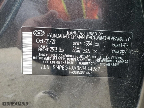2022 Hyundai Sonata SE with VIN 5NPEG4JA0NH144982, listed as a Copart auction lot 48109664 with 27,634 mi miles and Non Repairable. Bid and sale history available at carsss.com. Image 12.