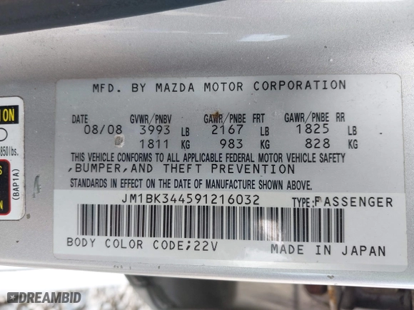 2009 Mazda Mazda3 s Touring with VIN JM1BK344591216032, listed as a IAAI auction lot 42005781 with 135,609 mi miles. Bid and sale history available at carsss.com. Image 9.