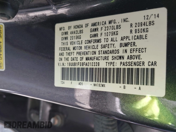 2015 Acura TLX Technology with VIN 19UUB1F59FA010339, listed as a IAAI auction lot 42467644 with 210,767 mi miles and . Bid and sale history available at DreamBid. Image 9.