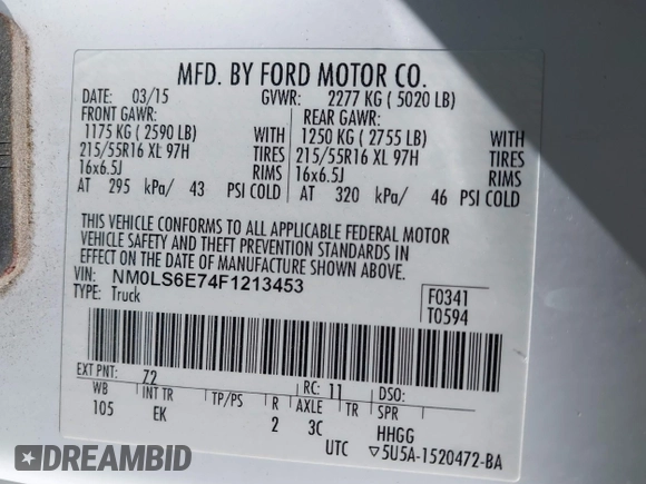 2015 Ford Transit Connect XL with VIN NM0LS6E74F1213453, listed as a IAAI auction lot 41768467 with 251,353 mi miles and . Bid and sale history available at DreamBid. Image 9.