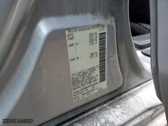 2013 Nissan Altima 2.5 S with VIN 1N4AL3AP8DN494681, listed as a Copart auction lot 49483515 with 196,772 mi miles and Salvage Title. Bid and sale history available at carsss.com. Image 14.