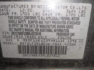 2021 Nissan Versa SV with VIN 3N1CN8EV3ML837810, listed as a IAAI auction lot 41880726 with 51,890 mi miles. Bid and sale history available at carsss.com. Image 9.