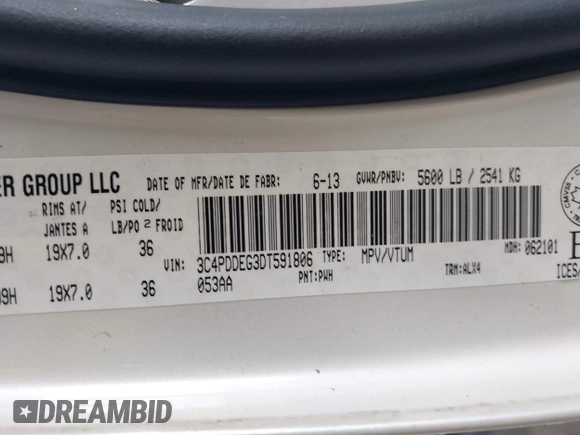 2013 Dodge Journey R/T with VIN 3C4PDDEG3DT591806, listed as a IAAI auction lot 42678661 with 127,613 mi miles and . Bid and sale history available at DreamBid. Image 9.