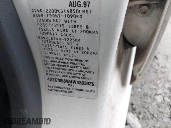 1998 Isuzu Rodeo S с VIN 4S2CM58W4W4303926, выставлен на аукционе IAAI как лот 41908569 с пробегом 212 353 миль миль и . История ставок и продаж доступна на DreamBid. Изображение 9.