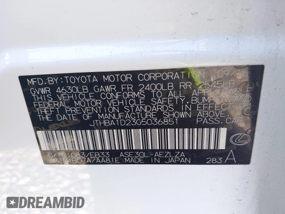 2016 Lexus IS 200t с VIN JTHBA1D23G5036851, выставлен на аукционе IAAI как лот 41957112 с пробегом 54 015 миль миль и . История ставок и продаж доступна на DreamBid. Изображение 9.