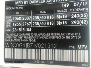 2018 Mercedes-Benz GLC 300 with VIN WDC0G4JB7JV021512, listed as a IAAI auction lot 41905040 with 120,430 mi miles and . Bid and sale history available at DreamBid. Image 9.
