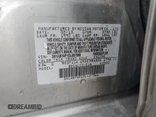 2013 Nissan Sentra S with VIN 3N1AB7AP1DL687066, listed as a Copart auction lot 50777695 with 84,332 mi miles and Salvage Title. Bid and sale history available at DreamBid. Image 12.