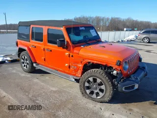 2018 Jeep Wrangler Unlimited Sahara z VIN 1C4HJXEN1JW198258, wystawiony jako IAAI lot #41440346 z przebiegiem 44 469 mil mil oraz . Historia ofert i sprzedaży dostępna na DreamBid. Obrazek 1.