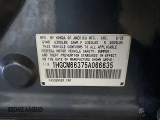 2005 Honda Accord LX with VIN 1HGCM66375A066635, listed as a Copart auction lot 46114795 with 175,620 mi miles and Salvage title. Bid and sale history available at DreamBid. Image 12.
