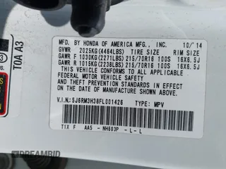 2015 Honda CR-V LX with VIN 5J6RM3H38FL001426, listed as a IAAI auction lot 42152168 with 185,657 mi miles and . Bid and sale history available at carsss.com. Image 9.
