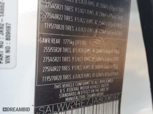 2018 Land Rover Range Rover Sport Autobiography with VIN SALWV2RE7JA809697, listed as a Copart auction lot 77323394 with 0 mi miles and Non Repairable. Bid and sale history available at carsss.com. Image 14.