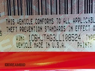 2020 Jeep Gladiator Sport S with VIN 1C6HJTAG3LL108524, listed as a IAAI auction lot 41737270 with 76,545 mi miles. Bid and sale history available at carsss.com. Image 9.