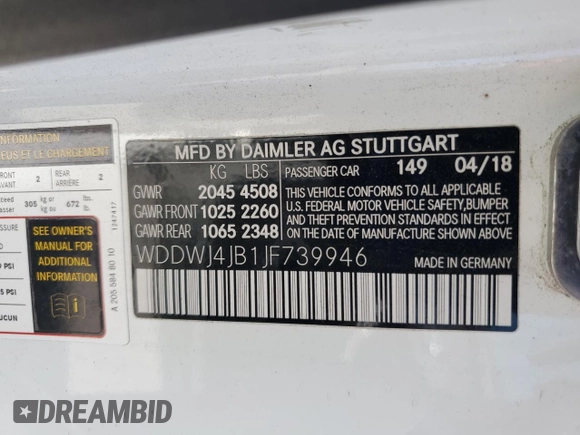 2018 Mercedes-Benz C 300 with VIN WDDWJ4JB1JF739946, listed as a Copart auction lot 60337685 with 49,017 mi miles and Salvage title. Bid and sale history available at DreamBid. Image 12.