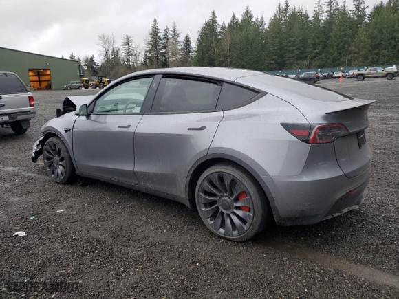 2025 Tesla Model Y Performance with VIN 7SAYGDEF2SF232223, listed as a Copart auction lot 50419235 with 0 mi miles and Salvage Title. Bid and sale history available at carsss.com. Image 2.
