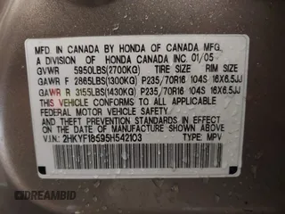 2005 Honda Pilot EX-L with VIN 2HKYF18595H542103, listed as a IAAI auction lot 41472326 with 269,844 mi miles. Bid and sale history available at carsss.com. Image 9.