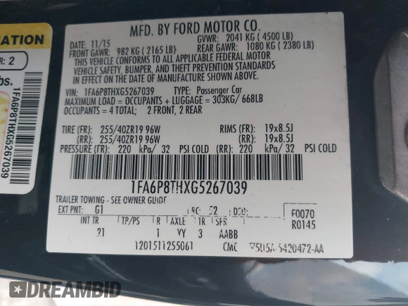 2016 Ford Mustang EcoBoost z VIN 1FA6P8THXG5267039, wystawiony jako IAAI lot #42014319 z przebiegiem 103 936 mil mil oraz . Historia ofert i sprzedaży dostępna na DreamBid. Obrazek 9.
