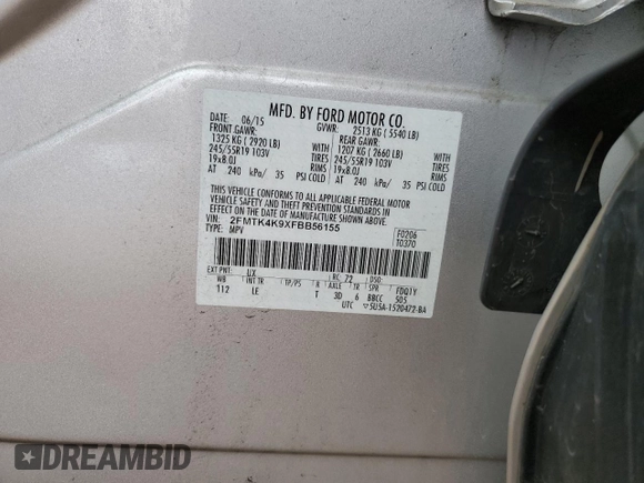 2015 Ford Edge Titanium z VIN 2FMTK4K9XFBB56155, wystawiony jako Copart lot #56735555 z przebiegiem 86 167 mil mil oraz Szkoda całkowita • Salvage title. Historia ofert i sprzedaży dostępna na DreamBid. Obrazek 13.