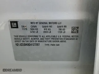 2016 Chevrolet Sonic LT with VIN 1G1JC5SH0G4127287, listed as a Copart auction lot 69288614 with 53,372 mi miles and Salvage Title. Bid and sale history available at carsss.com. Image 12.
