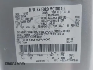 2013 Ford F-150 XL with VIN 1FTFX1CF7DFA46066, listed as a IAAI auction lot 41978103 with 131,722 mi miles. Bid and sale history available at carsss.com. Image 9.