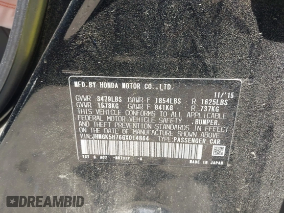 2016 Honda Fit EX с VIN JHMGK5H76GX014864, выставлен на аукционе IAAI как лот 42479777 с пробегом 118 470 миль миль и . История ставок и продаж доступна на DreamBid. Изображение 9.