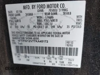 2007 Ford F-150 XLT z VIN 1FTPW12V77KA45172, wystawiony jako IAAI lot #42603092 z przebiegiem 101 887 mil mil oraz . Historia ofert i sprzedaży dostępna na DreamBid. Obrazek 9.
