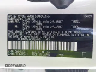 2021 Lexus NX 300 with VIN JTJDARDZ3M5026870, listed as a IAAI auction lot 42559036 with 48,646 mi miles and . Bid and sale history available at DreamBid. Image 9.