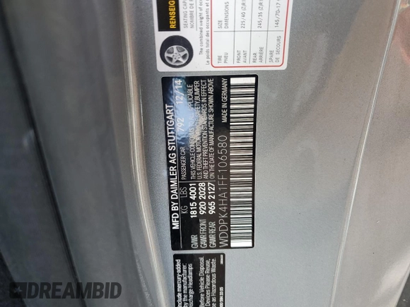 2015 Mercedes-Benz SLK 250 with VIN WDDPK4HA1FF106580, listed as a Copart auction lot 57462625 with 37,971 mi miles and Salvage title. Bid and sale history available at DreamBid. Image 12.