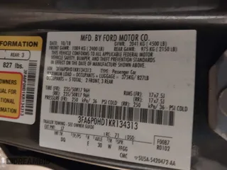 2019 Ford Fusion SE with VIN 3FA6P0HD1KR134313, listed as a IAAI auction lot 41024340 with 134,381 mi miles. Bid and sale history available at carsss.com. Image 9.