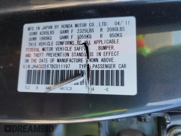2011 Acura TSX z VIN JH4CU2E67BC011197, wystawiony jako Copart lot #77825124 z przebiegiem 132 648 mil mil oraz Szkoda całkowita • Salvage title. Historia ofert i sprzedaży dostępna na DreamBid. Obrazek 12.