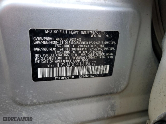2014 Subaru Forester 2.5i Premium with VIN JF2SJAGC9EH499077, listed as a Copart auction lot 48506395 with 105,497 mi miles and Salvage Title. Bid and sale history available at carsss.com. Image 15.