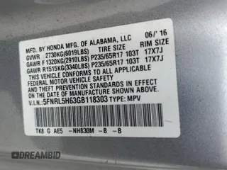 2016 Honda Odyssey EX-L with VIN 5FNRL5H63GB118303, listed as a Copart auction lot 54388465 with 94,789 mi miles and Salvage Title. Bid and sale history available at DreamBid. Image 14.